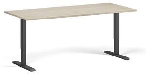Biurko z regulacją wysokości, 180x80 cm, 1 silnik, czarna podstawa, dąb naturalny