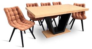 Zestaw do salonu stół z krzesłami styl loft stół rozkładany SJ80 160/90 + 2x40 cm wkładka + 6 krzeseł Piko