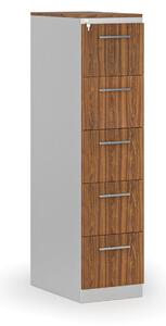 Kartoteka metalowa PRIMO z drewnianym frontem A4, 5 szuflad, szary/orzech