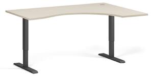 Ergonomiczne biurko z regulacją wysokości, 160x120 cm, 1 silnik, L/P, czarna podstawa, brzoza