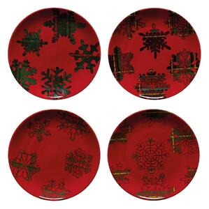 Zestaw 4 czerwono-czarnych talerzy deserowych z kamionki Casafina Snowflake, ø 21,6 cm