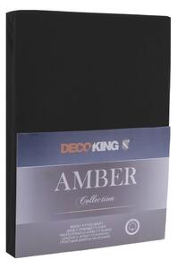 Czarne bawełniane prześcieradło elastyczne DecoKing Amber Collection, 140/160x200 cm