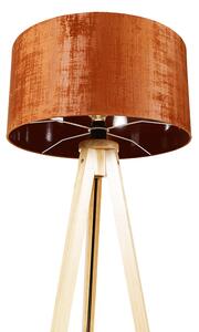 Lampa podłogowa drewniana z kloszem z tkaniny pomarańczowy 50 cm - Tripod Classic Oswietlenie wewnetrzne