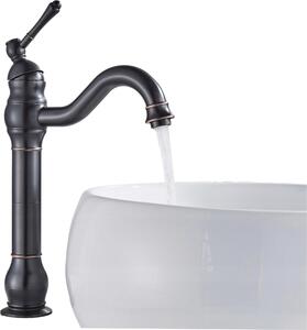Bateria umywalkowa Ari Retro stojca, obrotowa wylewka 360 stopni, zawór ceramiczny, mosina, czarny przecierany