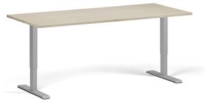 Biurko z regulacją wysokości, 180x80 cm, 2 silniki, szara podstawa, dąb naturalny