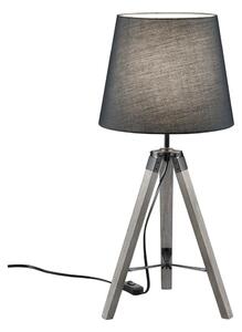 Szara lampa stołowa z naturalnego drewna i tkaniny Trio Tripod, wys. 57,5 cm