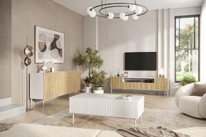 Komoda Nicole 200 cm - biały / dąb artisan / białe nóżki