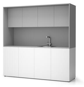 Kuchnia biurowa NIKA ze zlewem i kranem 1963 x 600 x 2000 mm, szary, prawo