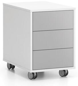 Kontenerek biurowy na kółkach LAYERS, 3 szuflady, 400 x 600 x 575 mm, biały / szary