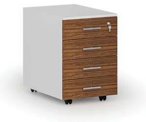 Kontenerek biurowy mobilny PRIMO WHITE, 4 szuflady, biały/orzech