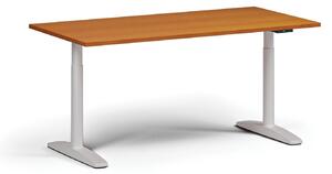 Stół z regulacją wysokości OBOL, elektryczny, 675-1325 mm, blat 1600x800 mm, zaokrąglona podstawa biała, czereśnia
