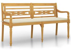 Ławka batavia z kremowa poduszką, 150 cm, lite drewno tekowe