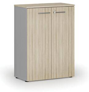 Szafa biurowa z drzwiami PRIMO GRAY, 800 x 420 x 1087 mm, szary/dąb naturalny