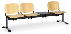 EUROSEAT Drewniana ławka do poczekalni ISO, 3-siedziska + stolik, chromowane nogi