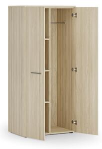 Szafa ubraniowa biurowa PRIMO WOOD, 3 półki, drążek do szafy, 800 x 500 x 1781 mm, dąb naturalny