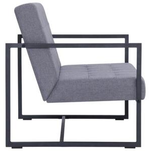 Sofa 2-osobowa z podÅokietnikami, jasnoszara, stal i tkanina