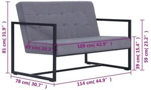 Sofa 2-osobowa z podÅokietnikami, jasnoszara, stal i tkanina