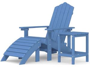 Krzesło Adirondack z podnóżkiem i stolikiem, HDPE, niebieskie