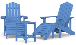 Krzesła Adirondack z podnóżkami i stolikiem, HDPE, niebieskie