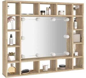 Szafka z lustrem i oświetleniem LED, dąb sonoma, 91x15x76,5 cm