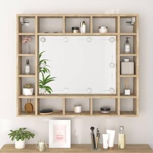 Szafka z lustrem i oświetleniem LED, dąb sonoma, 91x15x76,5 cm