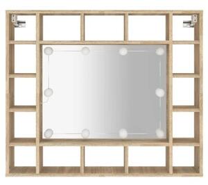 Szafka z lustrem i oświetleniem LED, dąb sonoma, 91x15x76,5 cm