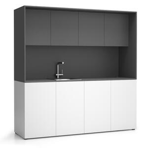 Kuchnia biurowa NIKA ze zlewem i kranem 1963 x 600 x 2000 mm, grafit, lawo