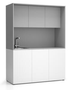 Kuchnia biurowa NIKA ze zlewem i kranem 1481 x 600 x 2000 mm, szary, lewo