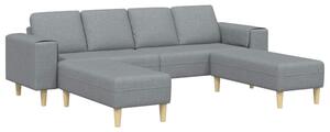 Nowoczesna sofa w jasnoszarym kolorze z ergonomicznymi podÅokietnikami i eleganckimi brÄ zowymi nogami, 4-osobowa, z piankowym wypeÅnieniem