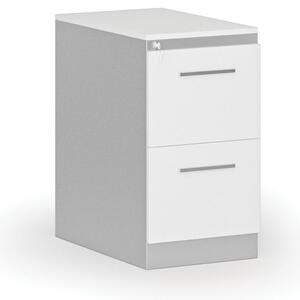 Kartoteka metalowa PRIMO z drewnianym frontem A4, 2 szuflady, szary/biały