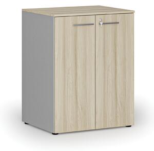 Szafa biurowa z drzwiami PRIMO GRAY, 2 półki, 800 x 640 x 1027 mm, szary/dąb naturalny