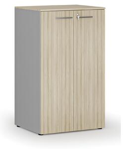Szafa biurowa z drzwiami PRIMO GRAY, 3 półki, 800 x 640 x 1335 mm, szary/dąb naturalny