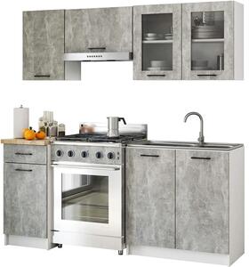 Mały komplet mebli kuchennych beton z witryną 180 cm M6-W78