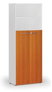 Szafa biurowa kombinowana PRIMA WHITE, drzwi na 4 poziomach, 800 x 420 x 2128 mm, biały/wiśnia