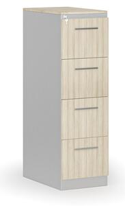 Kartoteka metalowa PRIMO z drewnianym frontem A4, 4 szuflady, szary/dąb naturalny