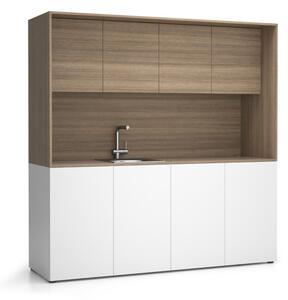 Kuchnia biurowa NIKA ze zlewem i kranem 1963 x 600 x 2000 mm, dąb naturalny, lawo