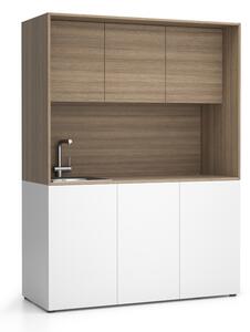 Kuchnia biurowa NIKA ze zlewem i kranem 1481 x 600 x 2000 mm, dąb naturalny, lewo