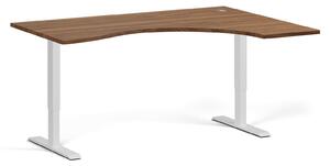 Ergonomiczne biurko z regulacją wysokości, 160x120 cm, 2 silniki, L/P, biała podstawa, orzech