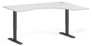 Ergonomiczne biurko z regulacją wysokości, 160x120 cm, 1 silnik, L/P, czarna podstawa, biały