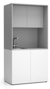Kuchnia biurowa NIKA ze zlewem i kranem 1000 x 600 x 2000 mm, szary, lewo