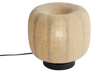 Lampa stołowa Japandi czarna z beżowym lnianym abażurem 27 cm - Nami