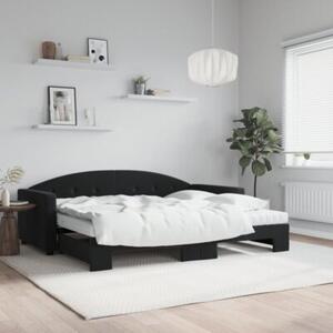 Sofa rozsuwana z materacami, czarna, 90x200 cm, aksamit