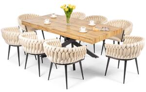 Komplet glamour do jadalni 8-osobowy: stół rozkładany BOSTON i krzesła ROSA - beżowy