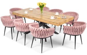 Komplet glamour do jadalni 8-osobowy: stół rozkładany BOSTON i krzesła ROSA - pudrowy róż