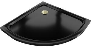 Mexen Flat brodzik półokrągły slim 70 x 70 cm, czarny, syfon złoty - 41707070G