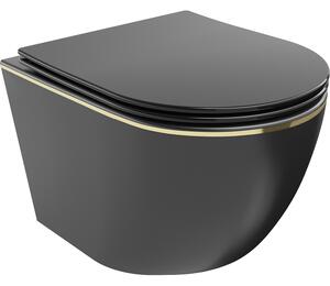 Mexen Lena miska wc Rimless z deską wolnoopadającą slim, duroplast, czarna mat/złota linia - 30224075