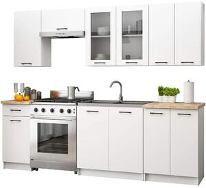 Biały komplet mebli kuchennych z witryną 240 cm G5-P05