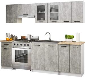 Zestaw mebli kuchennych z witryną beton 240 cm F3-P65