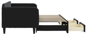 Sofa rozsuwana z szufladami, czarna, 90x200 cm, aksamit
