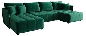 Welurowa zielona sofa rozkładana z pojemnikiem na pościel E6-N30